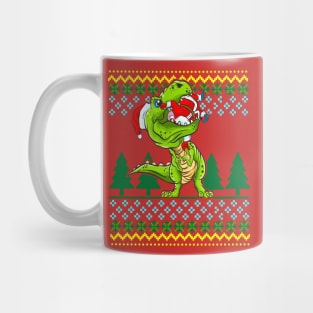 T Rex Eating Santa Claus Christmas Ugly Sweater Pattern Mug